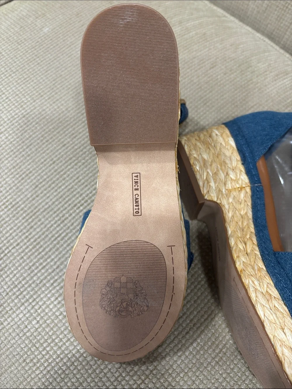 Vince Camuto Blue Denim Ankle-Strap Wedge Sandals